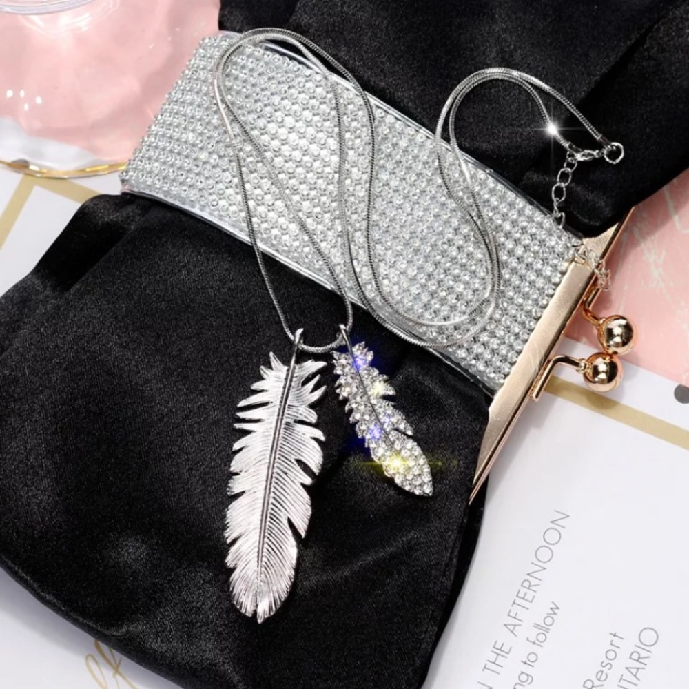 🌟 Silver Tone Feather Long Necklaces